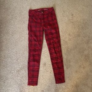 High Waisted Red Plaid AE Jeans